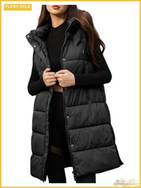 Long Quilted Puffer Vest Hooded Sleeveless Padded Coat for Women